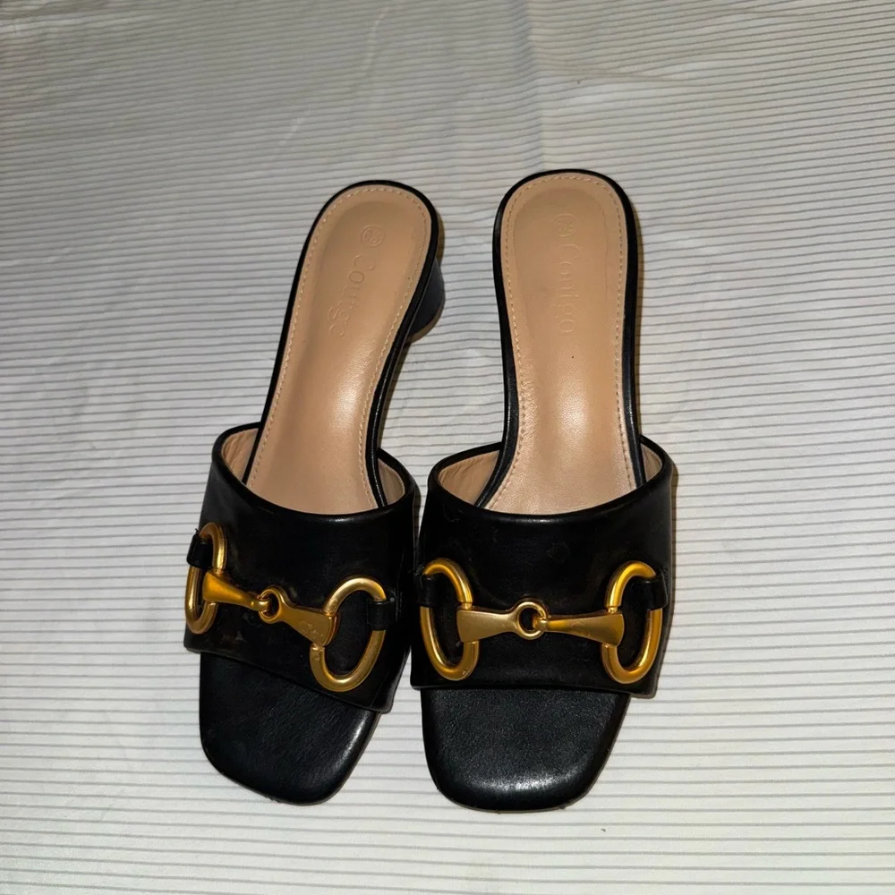Black and Gold Women's Mules - Picture 3 of 3